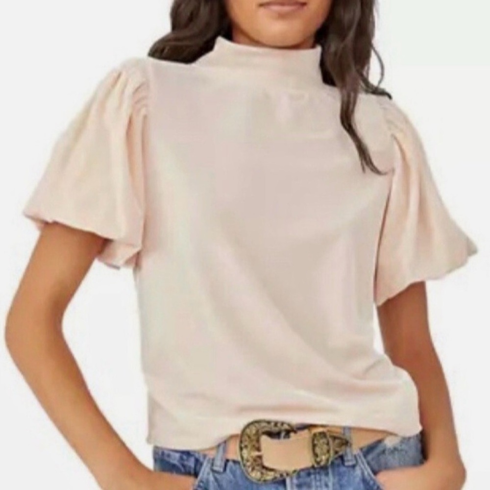 Free People Claudia Velvet Puff Sleeve Top In Pink Blush